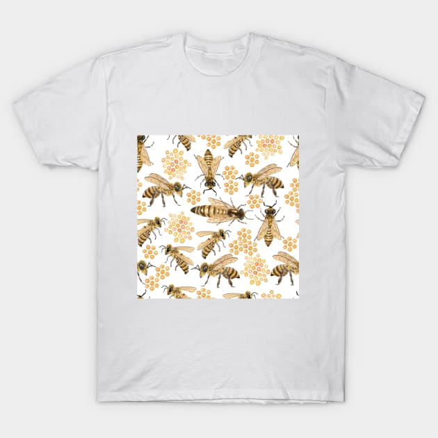 Watercolor Honeybee Pattern T-Shirt by paintedpansy